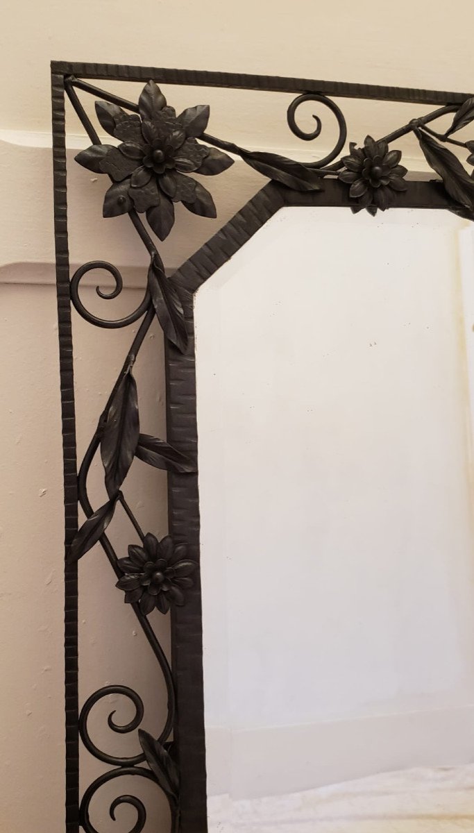 Art Deco Octagonal Wrought Iron Mirror In The Style Of Edgar Brandt-photo-3