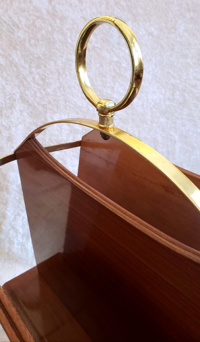 Mahogany And Brass Magazine Rack Circa 1950-photo-1