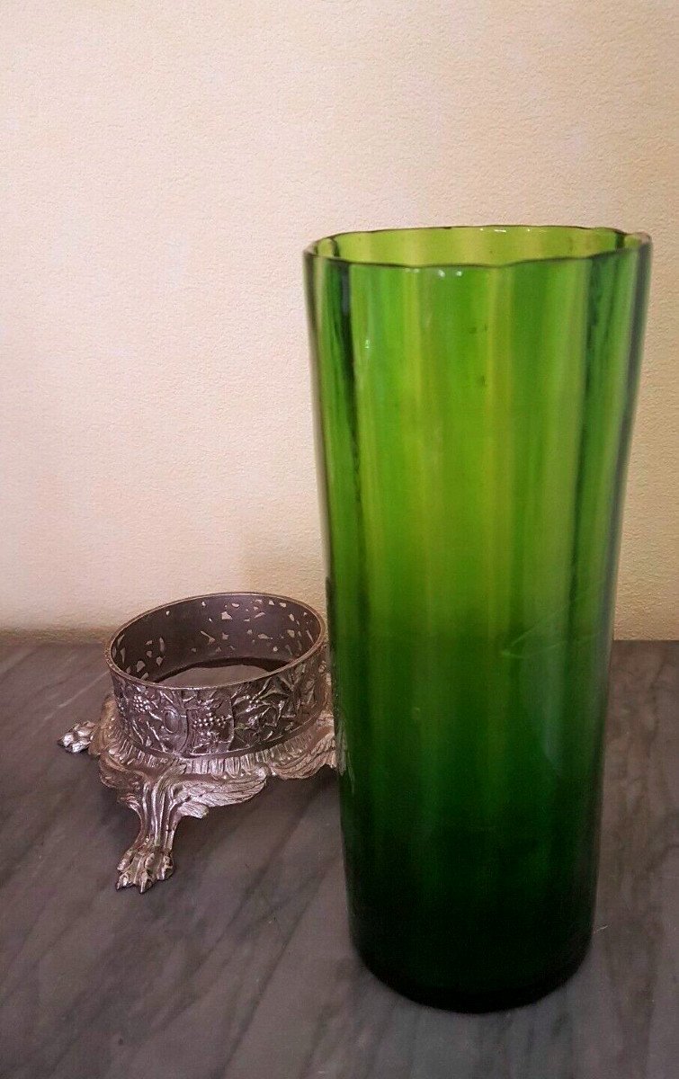 Vase ancien en verre avec monture pieds griffe en m&eacute;tal argent&eacute;. Napol&eacute;on III-photo-3