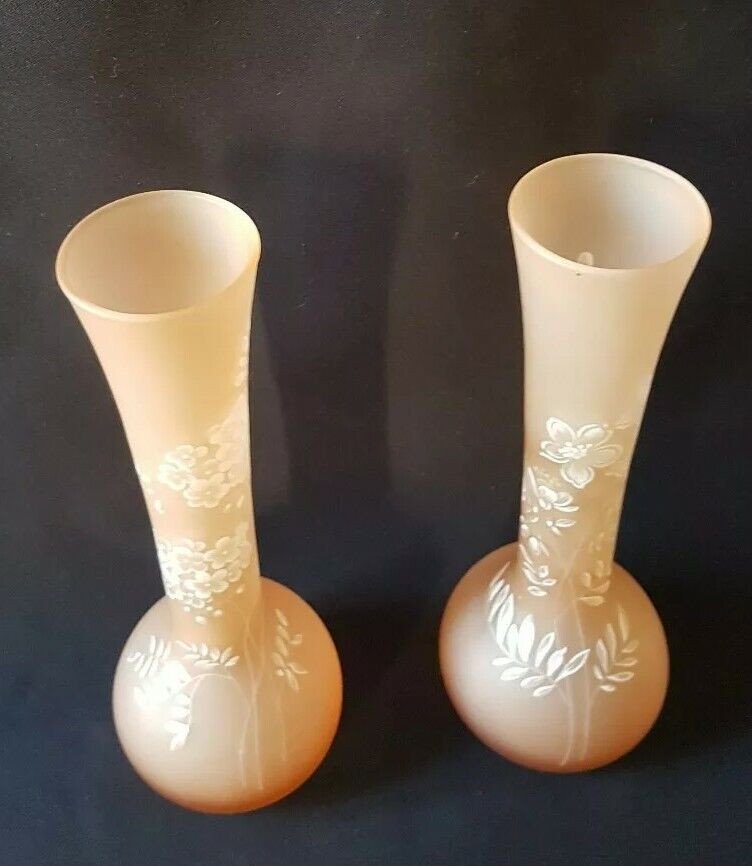 Pair Of Vases In Molten Glass With A Painted Pattern. Beginning Of The 20th Century-photo-2