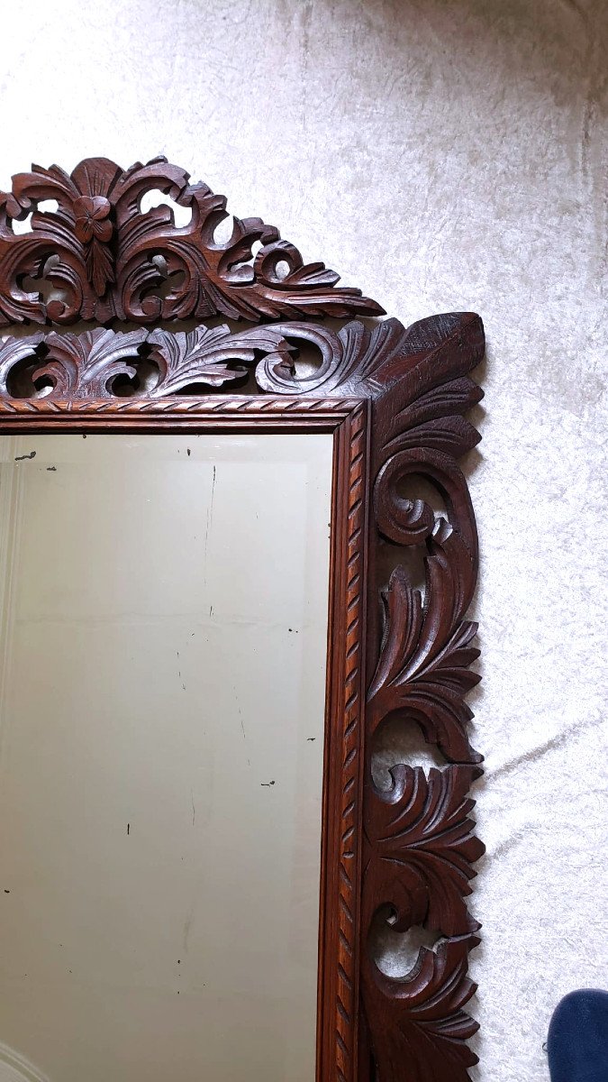 Neo-gothic Mirror In Mahagony And Oak, Decor With Acanthus Leaves. XIX°-photo-5