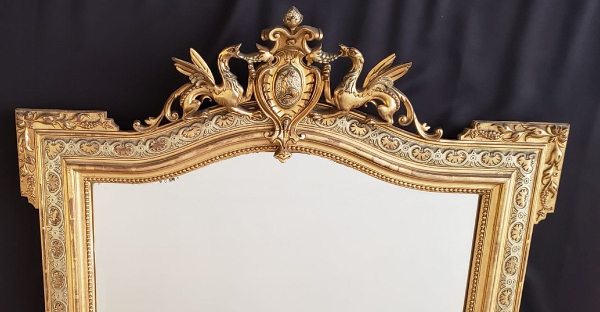 Miroir de cheminée d'époque Napoléon III à décor de dragons - XIX° -  150 x 86 cm-photo-2