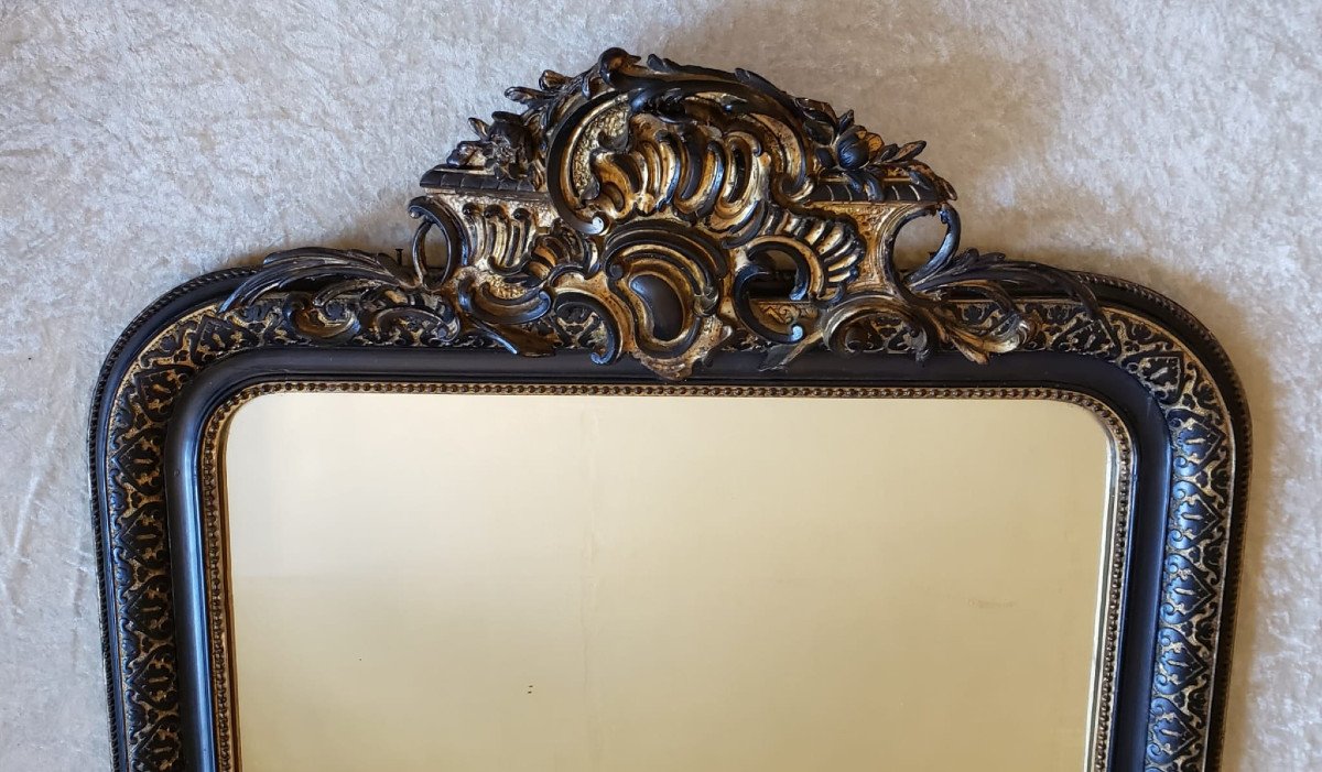 Napoleon III Black And Gold Fireplace Mirror-photo-2