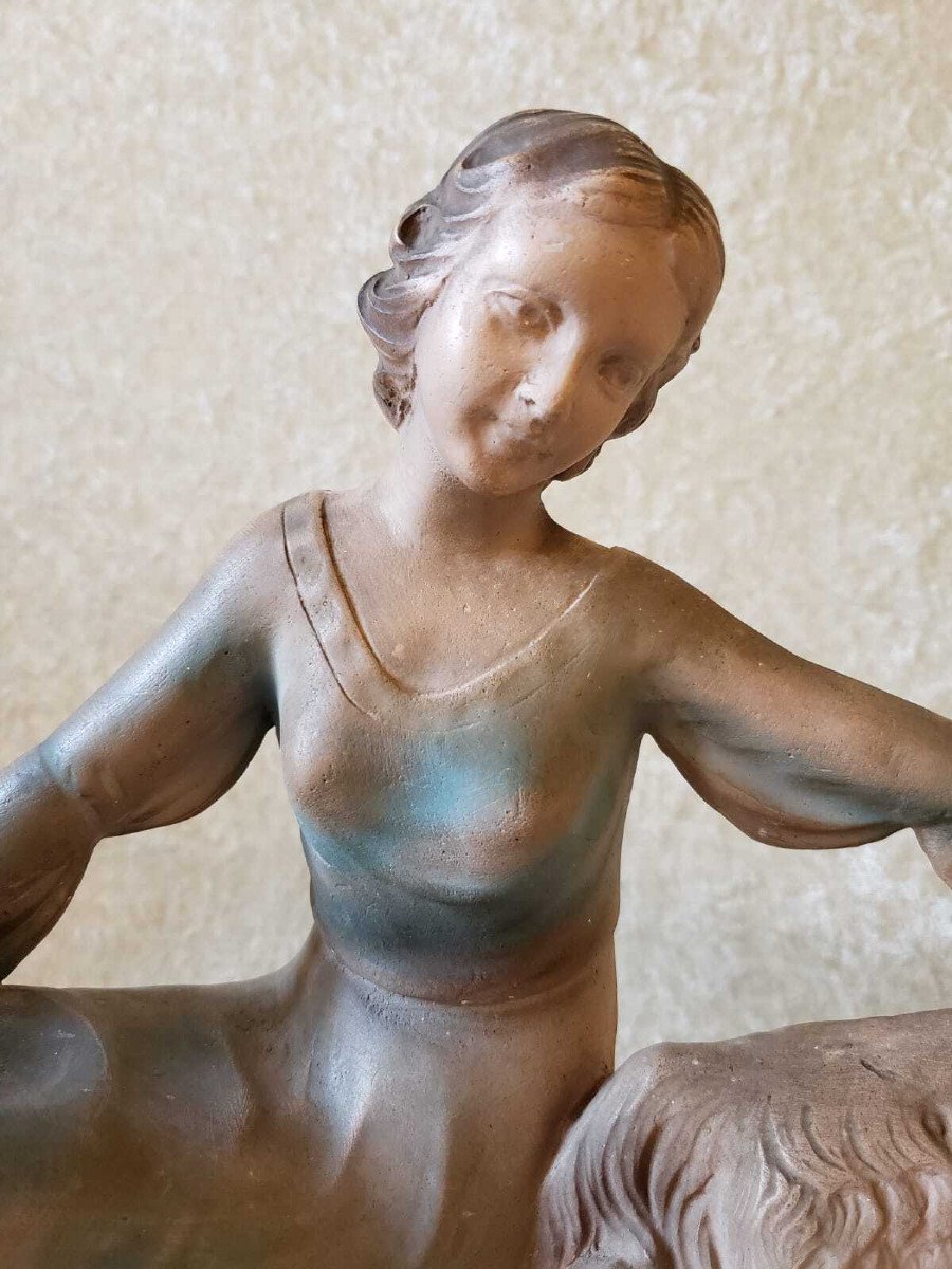 Statue - Elegant Greyhound - Patinated Stucco Art Deco Period - Cioni-photo-4