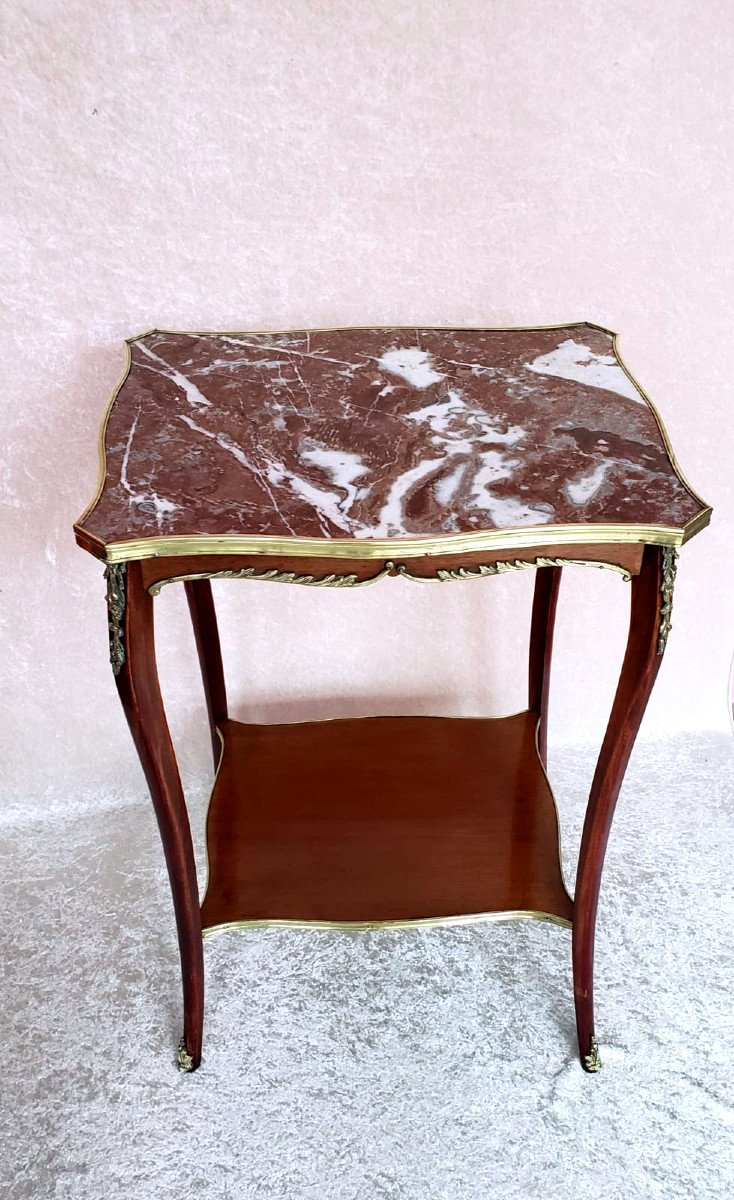 Table à thé ou  d'appoint en acajou, marbre et bronze d'époque Napoléon III-photo-2