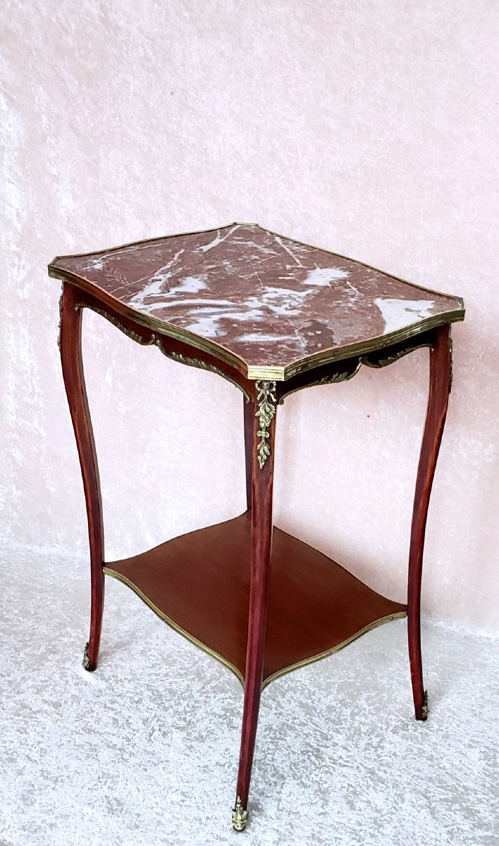 Table à thé ou  d'appoint en acajou, marbre et bronze d'époque Napoléon III-photo-3