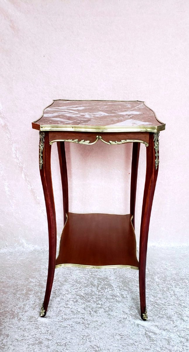 Table à thé ou  d'appoint en acajou, marbre et bronze d'époque Napoléon III-photo-4