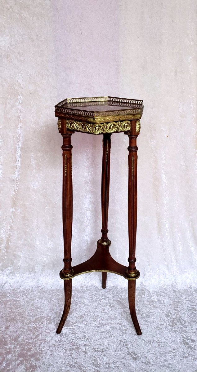 High Hexagonal Louis XVI Style Stand, Mahogany, Marble And Brass. Napoleon III Period 
