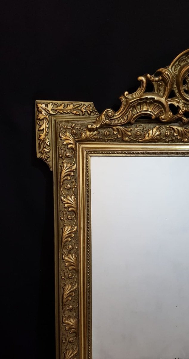 Miroir De Cheminée Bois Et Stuc Doré 125 X 80 Cm. Fin XIX°-photo-4