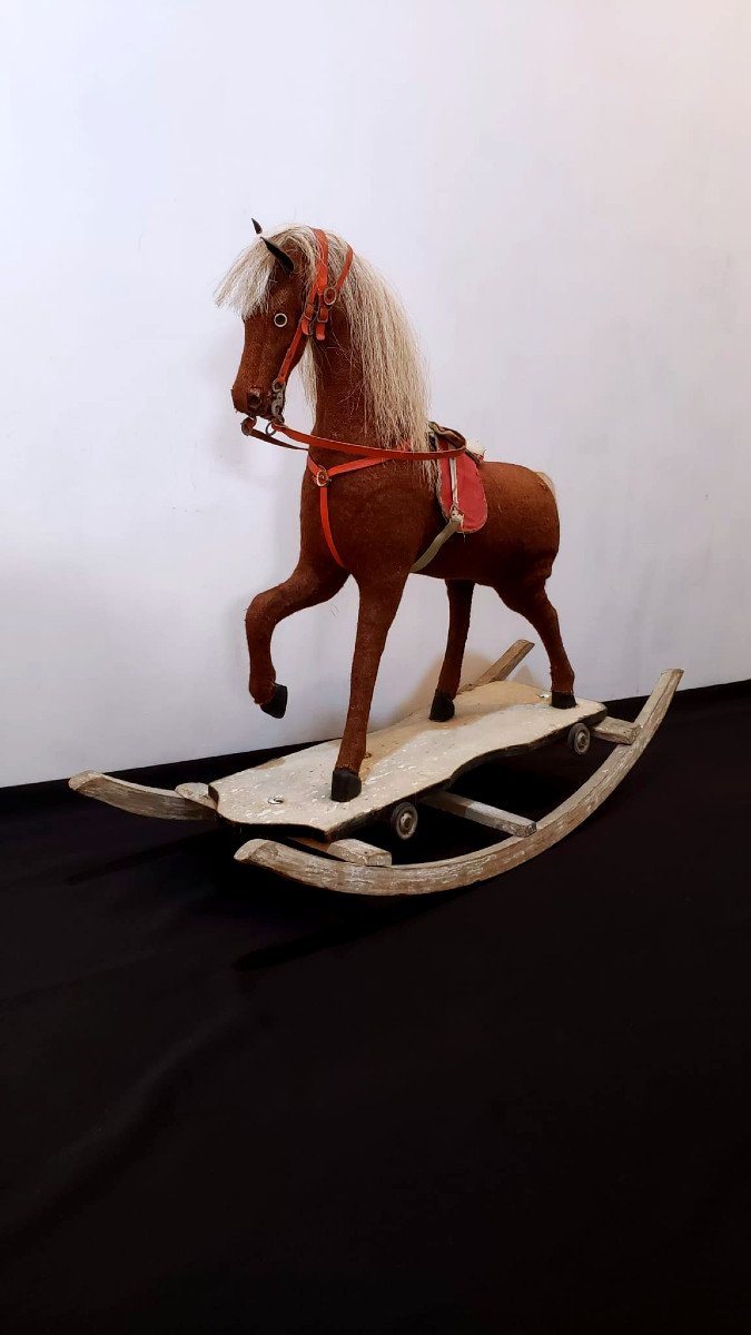 Large Rocking Horse. Wood And Fabric, Natural Horsehair.  1940/50-photo-3