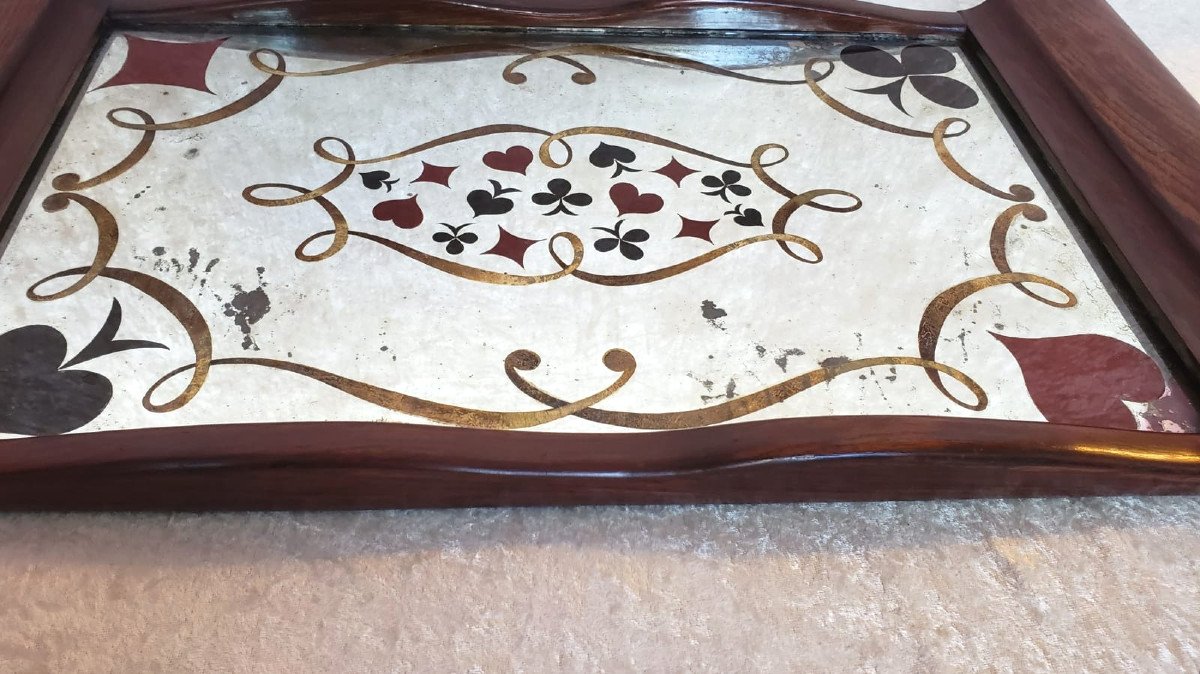 Coffee Tray For Card Players. Silkscreened Mirror. Early 20th Century-photo-3