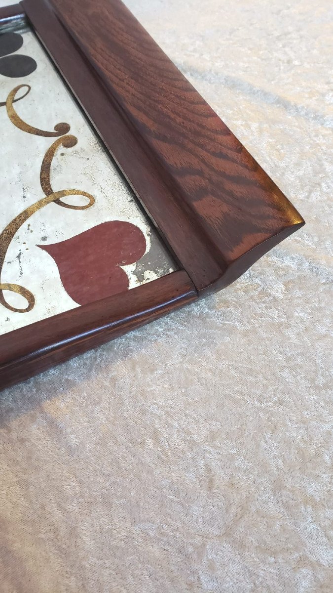 Coffee Tray For Card Players. Silkscreened Mirror. Early 20th Century-photo-5