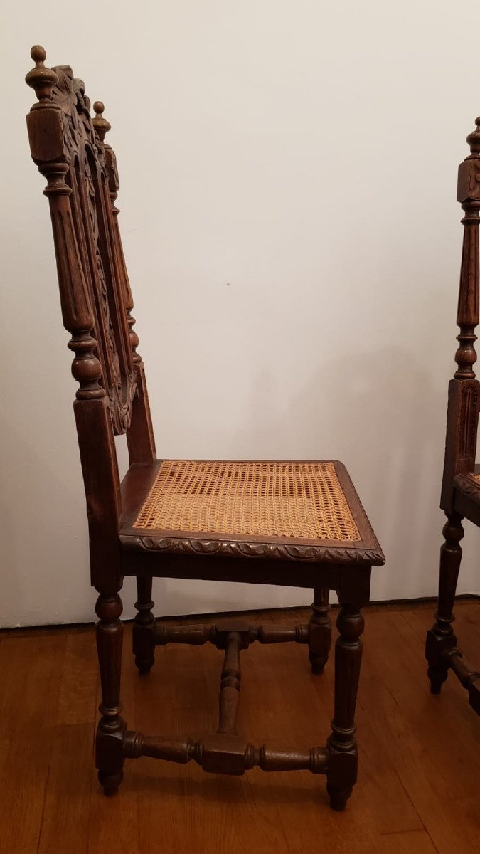 Paire de chaises n&eacute;o-gothiques cann&eacute;es XIX&deg;-photo-2