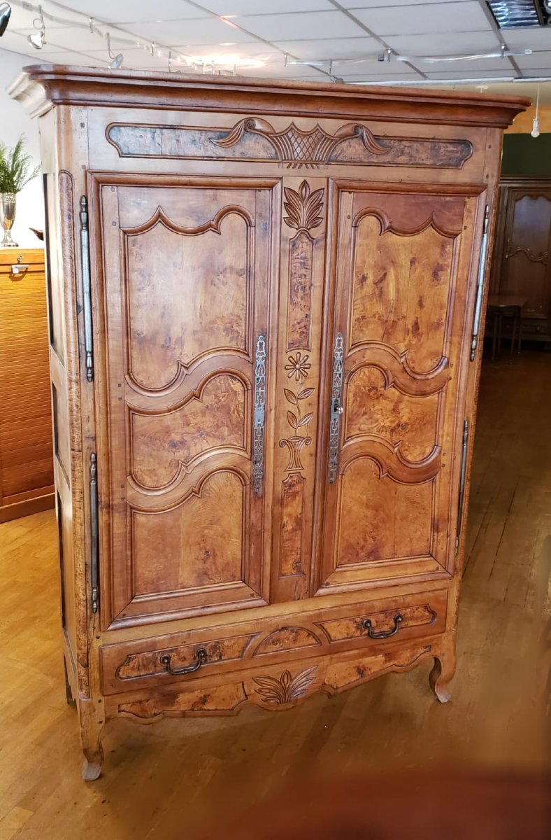 Bresse Wedding Armoire In Walnut And Elm Burl - 18th Century - Height 208 Cm-photo-4