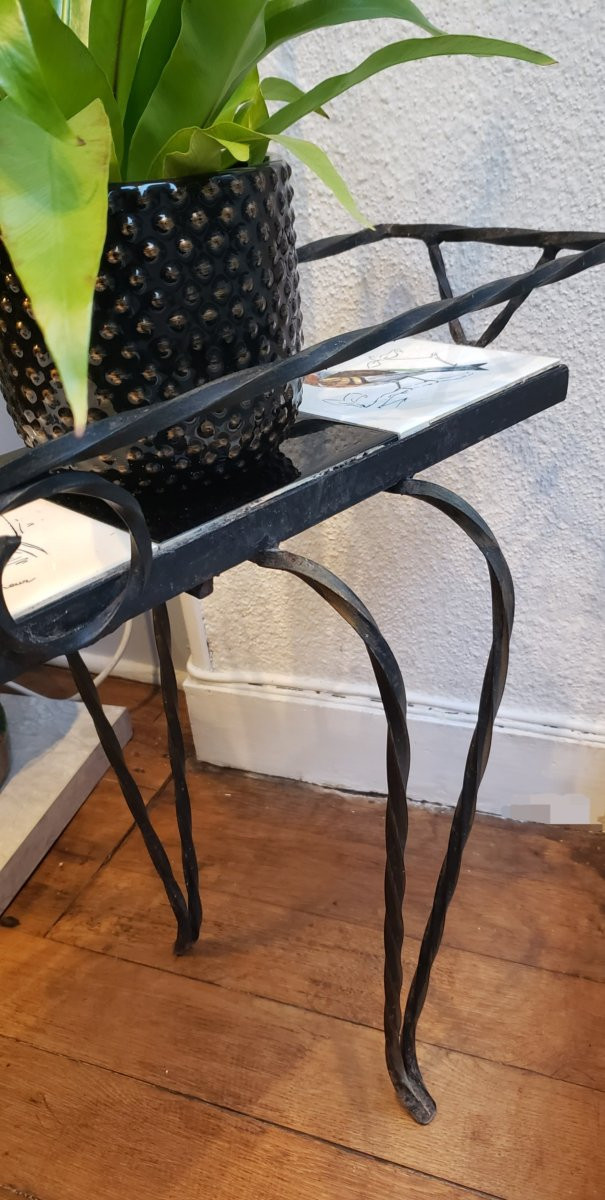 Wrought Iron Planter And Ceramic Tiles Decorated With Birds - Circa 1960-photo-1