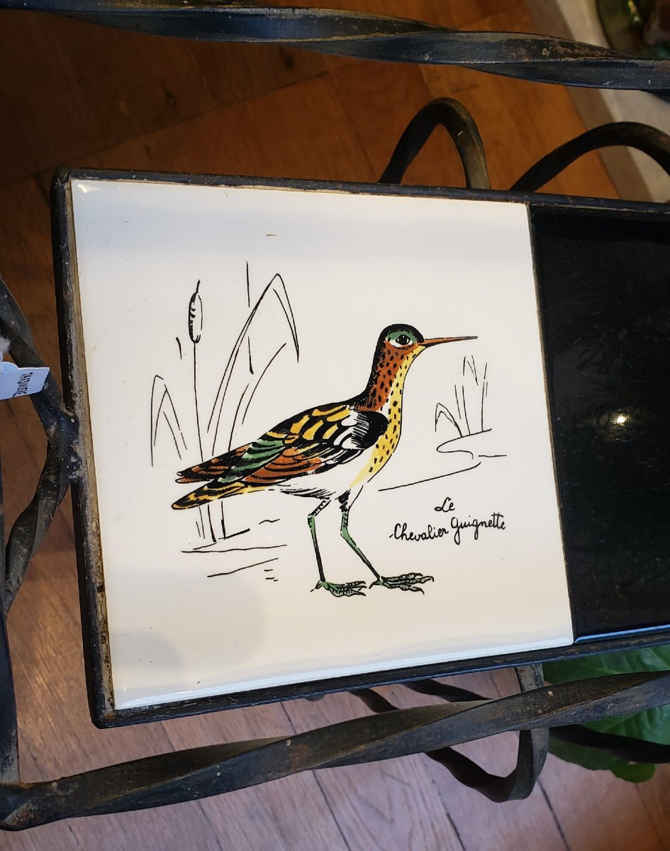 Wrought Iron Planter And Ceramic Tiles Decorated With Birds - Circa 1960-photo-4