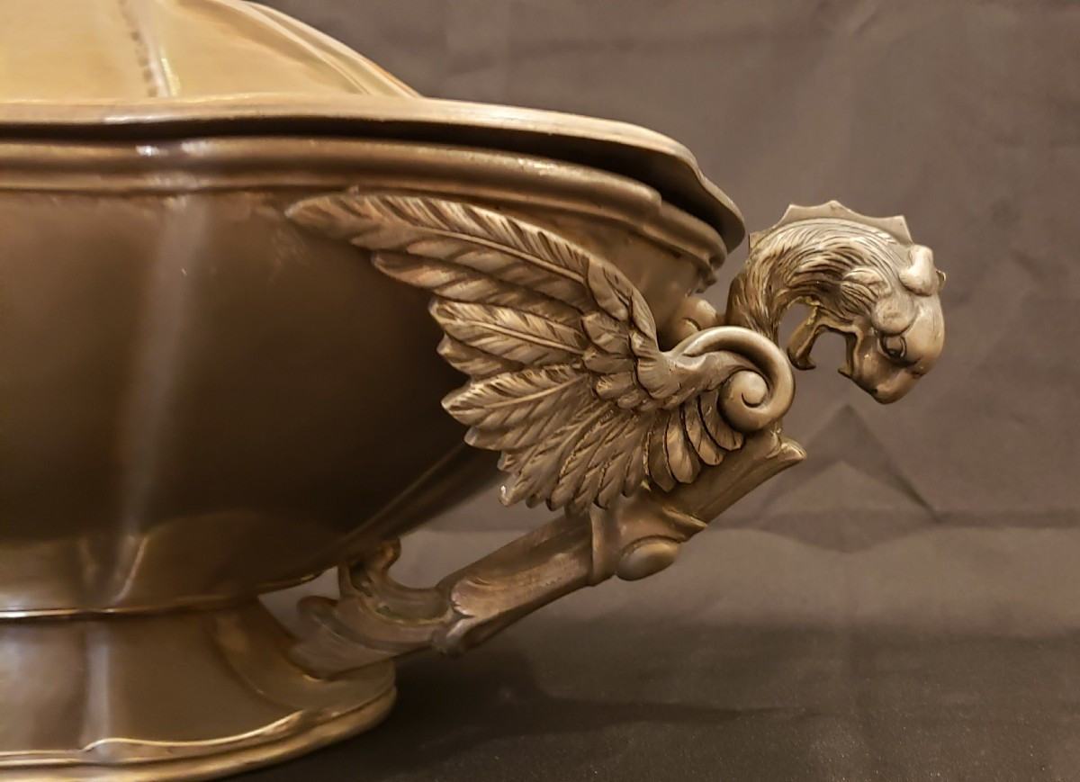 Soupi&egrave;re et son plat de pr&eacute;sentation en &eacute;tain - Louis HOUZEAUX-photo-2