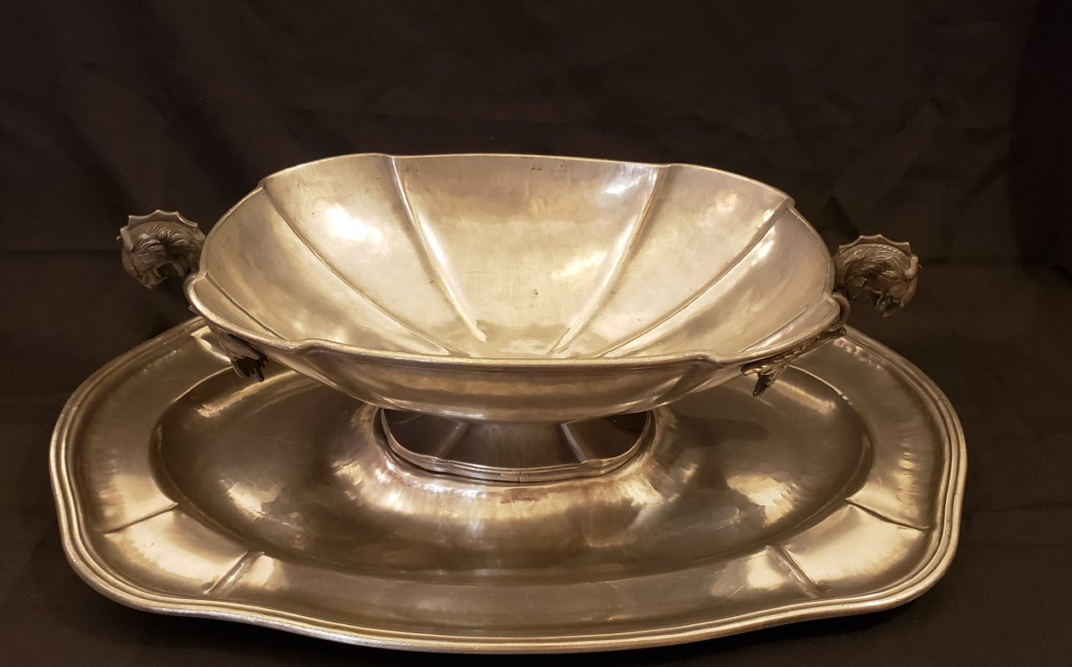 Soupi&egrave;re et son plat de pr&eacute;sentation en &eacute;tain - Louis HOUZEAUX-photo-3