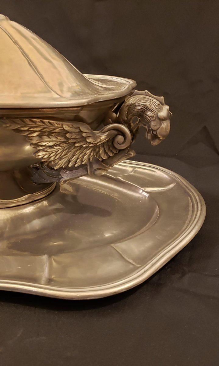 Soupi&egrave;re et son plat de pr&eacute;sentation en &eacute;tain - Louis HOUZEAUX-photo-6