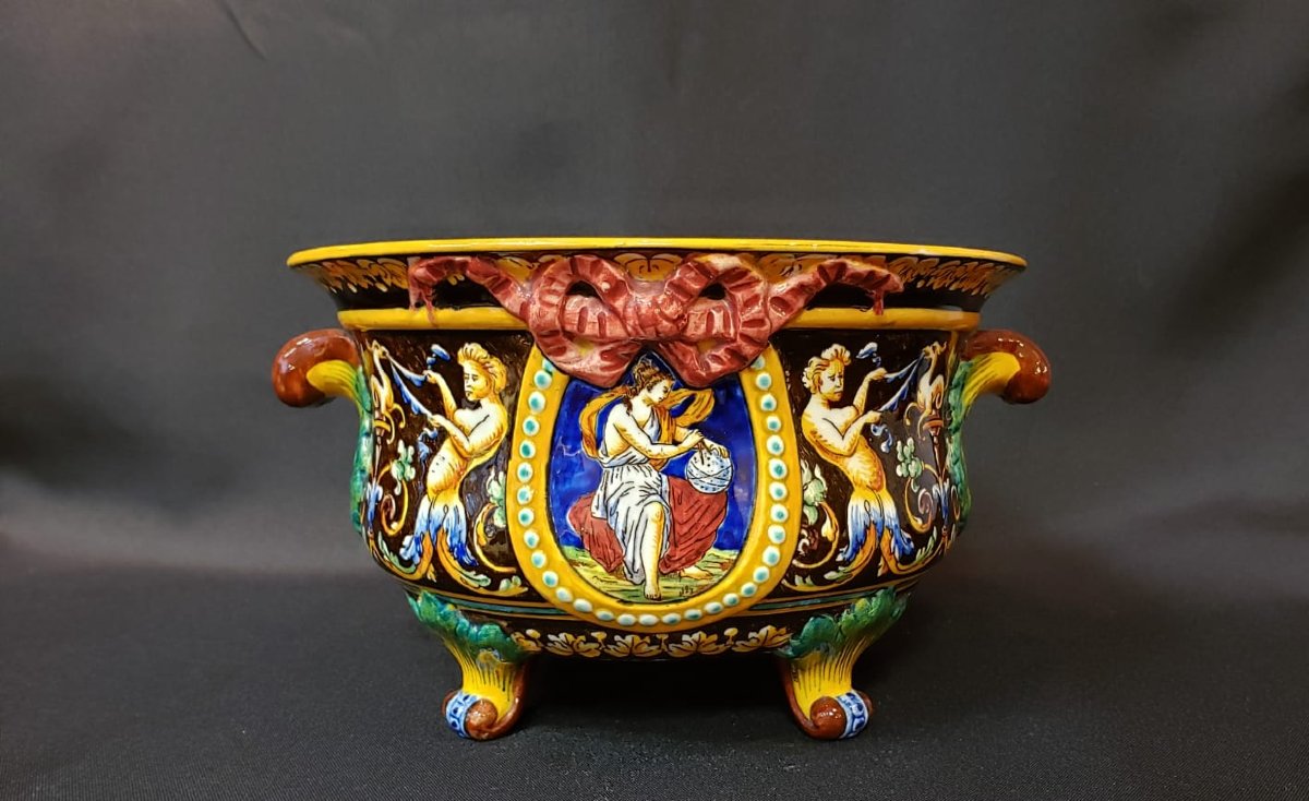 Gien Cachepot With Renaissance Decoration - 19th Century-photo-2