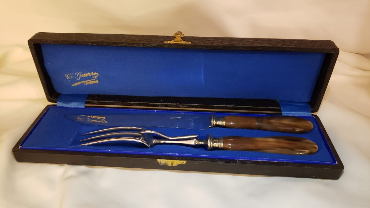 Coffret Service à découper manche corne  Ch. Guerre Langres-photo-2