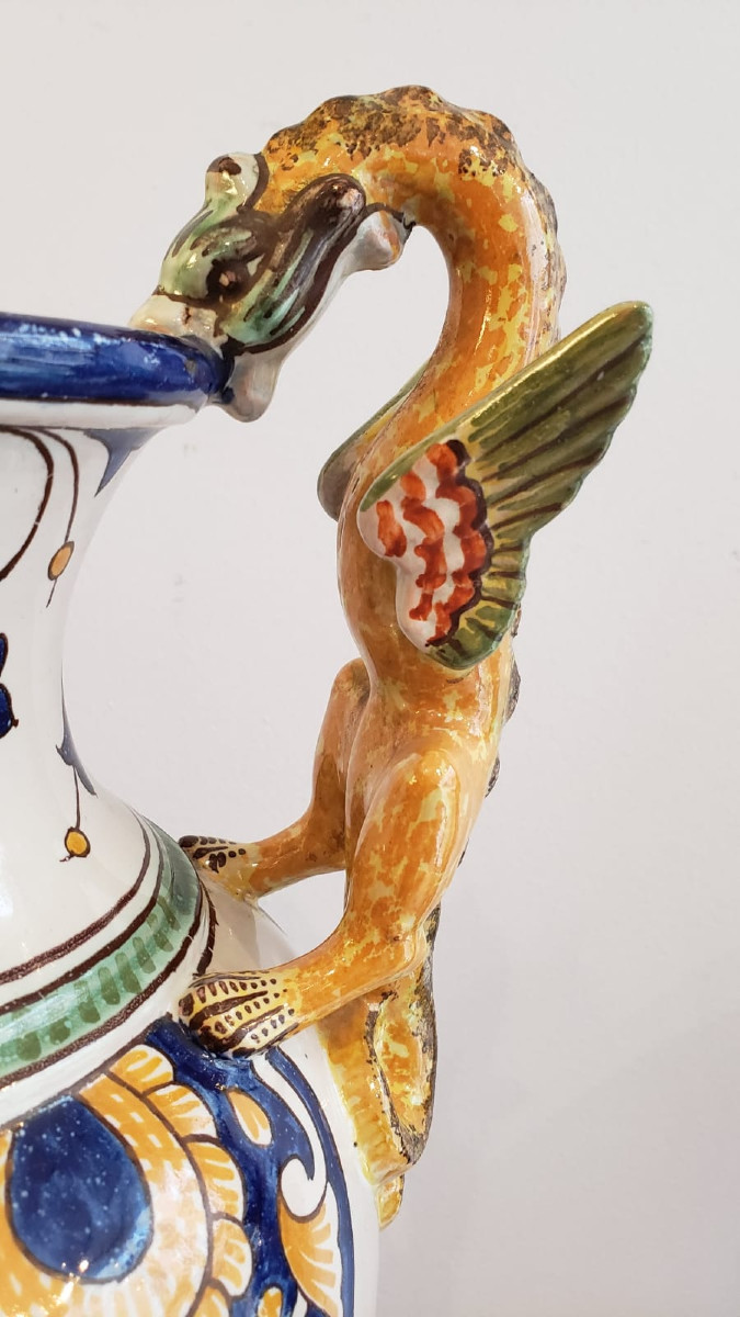 Paire de vases de jardin montés sur colonnes chiffrés FP - Nevers - Antoine  Montagnon - XIXe-photo-4