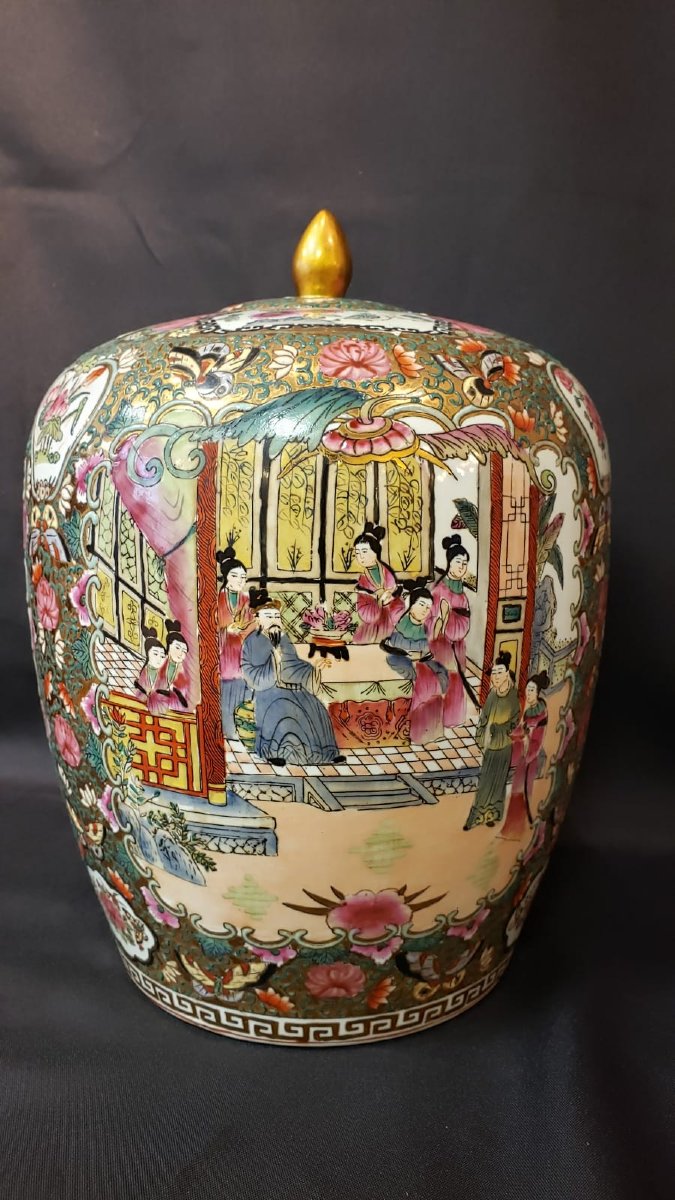 Potiche couverte en porcelaine de Canton- Chine XX°-photo-2