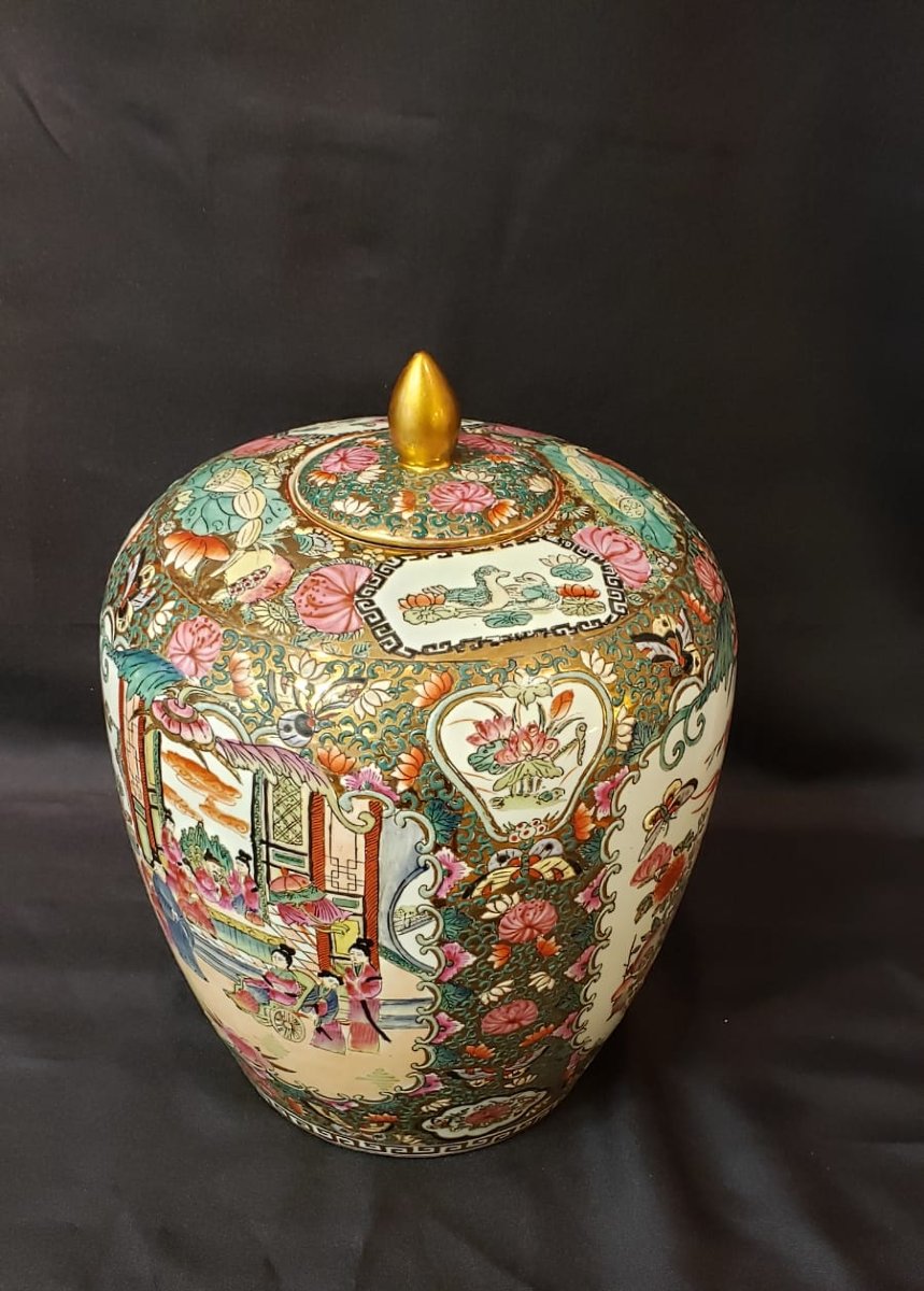 Potiche couverte en porcelaine de Canton- Chine XX°-photo-4