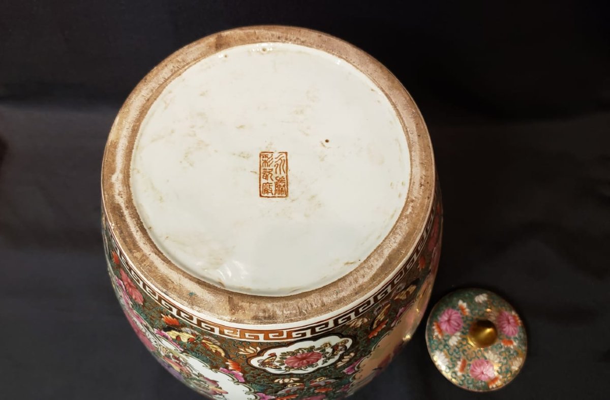 Potiche couverte en porcelaine de Canton- Chine XX°-photo-4