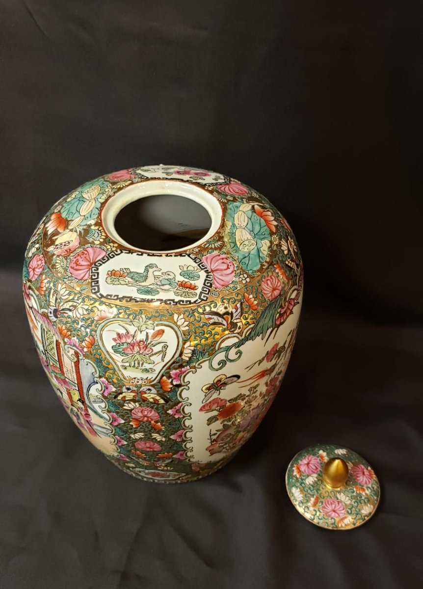 Potiche couverte en porcelaine de Canton- Chine XX°-photo-5