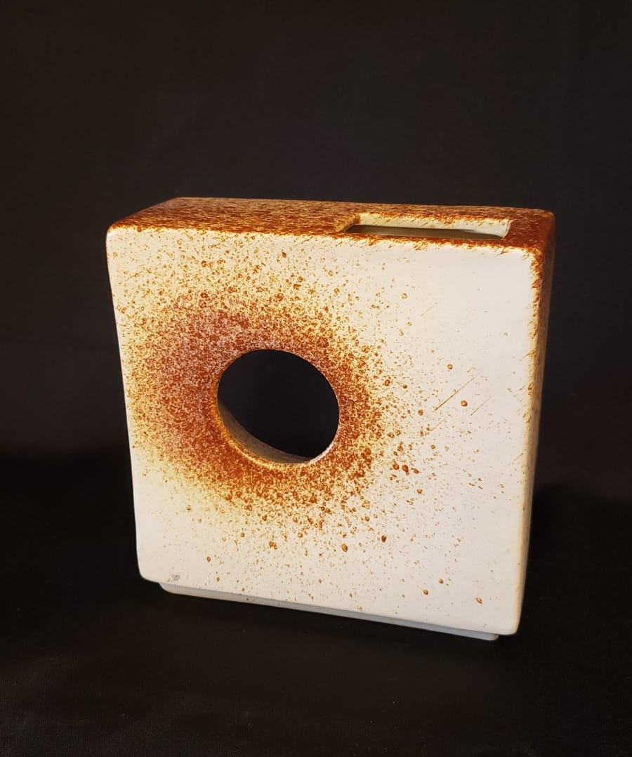 Vase géométrique  céramique émaillée Robert Rigon pour Bertoncello 1960-photo-2