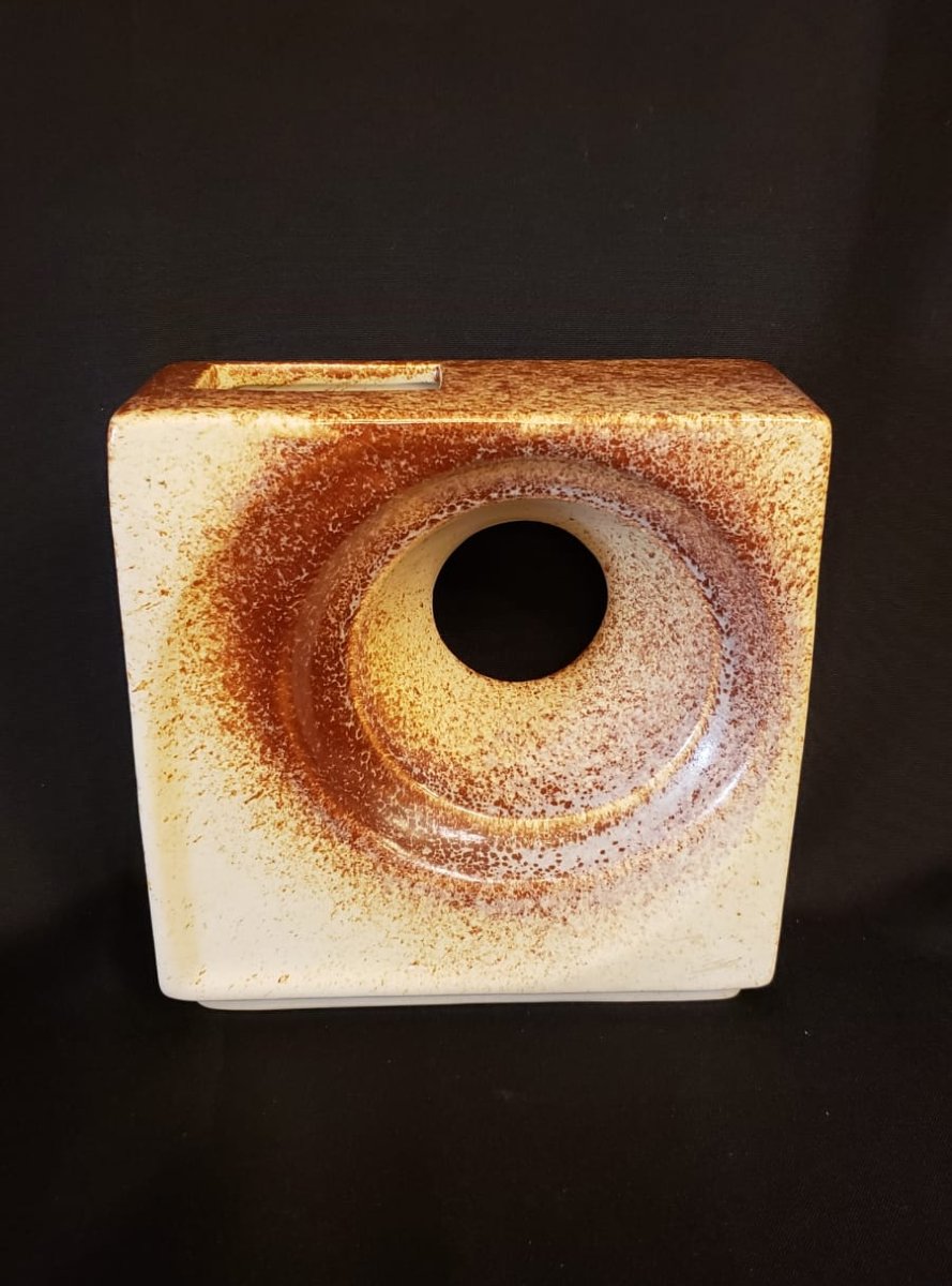 Vase géométrique  céramique émaillée Robert Rigon pour Bertoncello 1960-photo-4