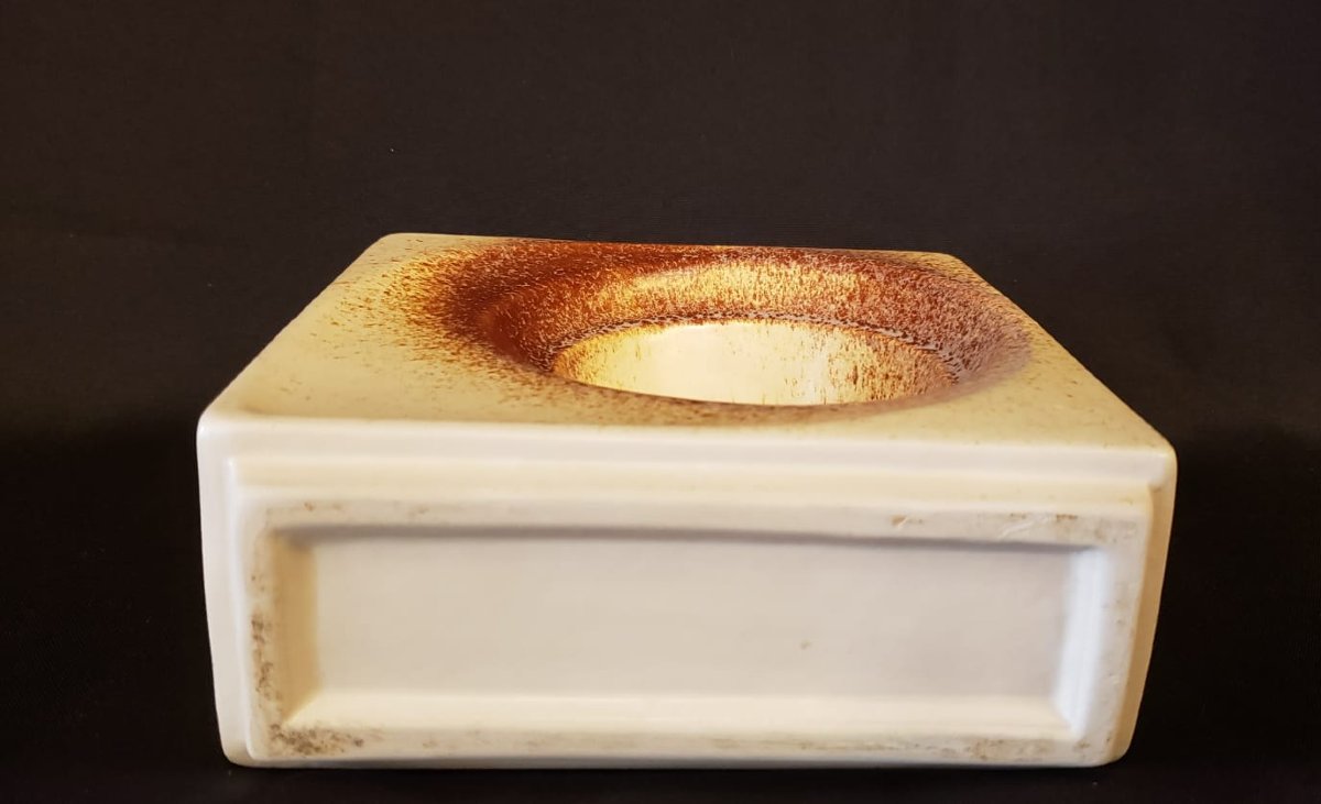 Vase géométrique  céramique émaillée Robert Rigon pour Bertoncello 1960-photo-1