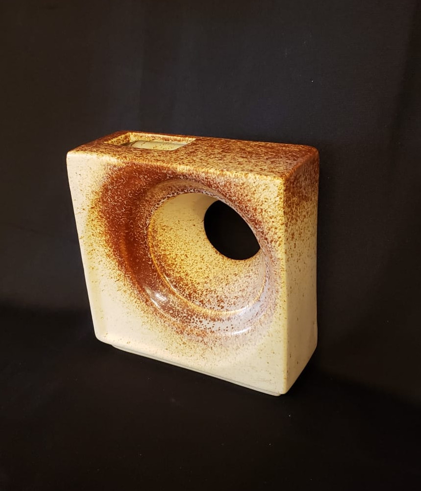 Vase géométrique  céramique émaillée Robert Rigon pour Bertoncello 1960