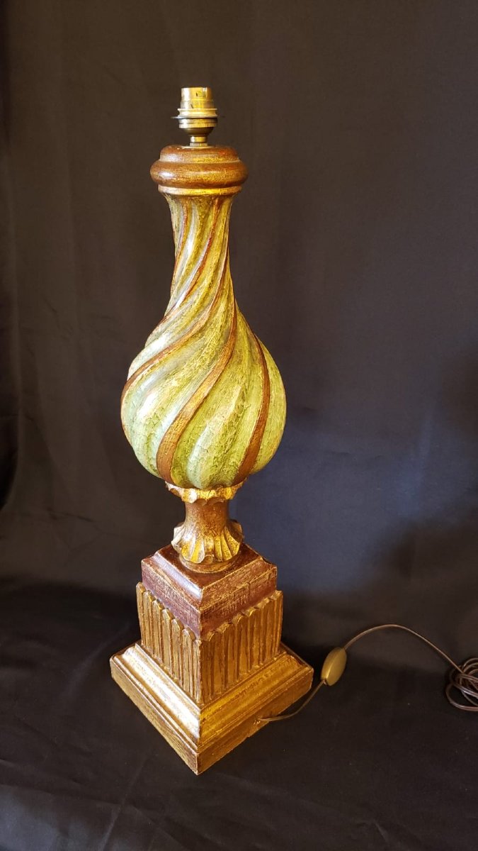Pied de lampe baroque polychrome en bois-photo-3