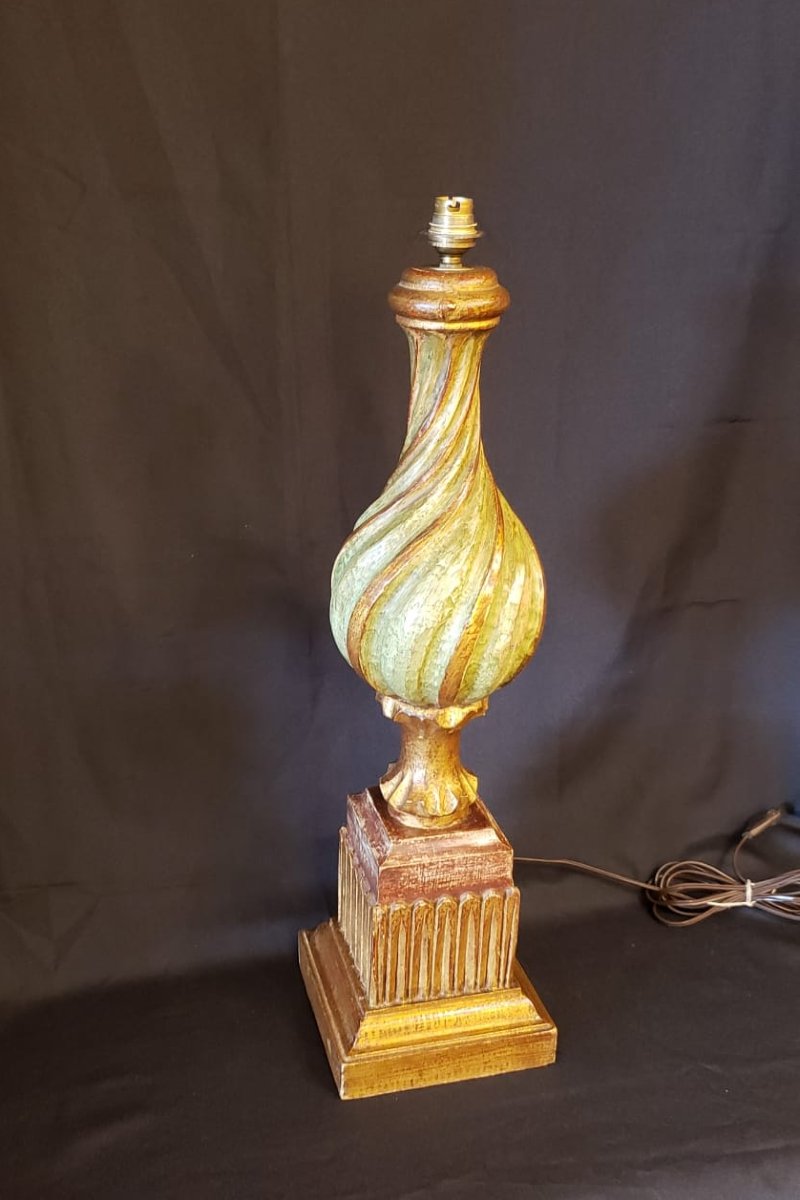 Pied de lampe baroque polychrome en bois-photo-1