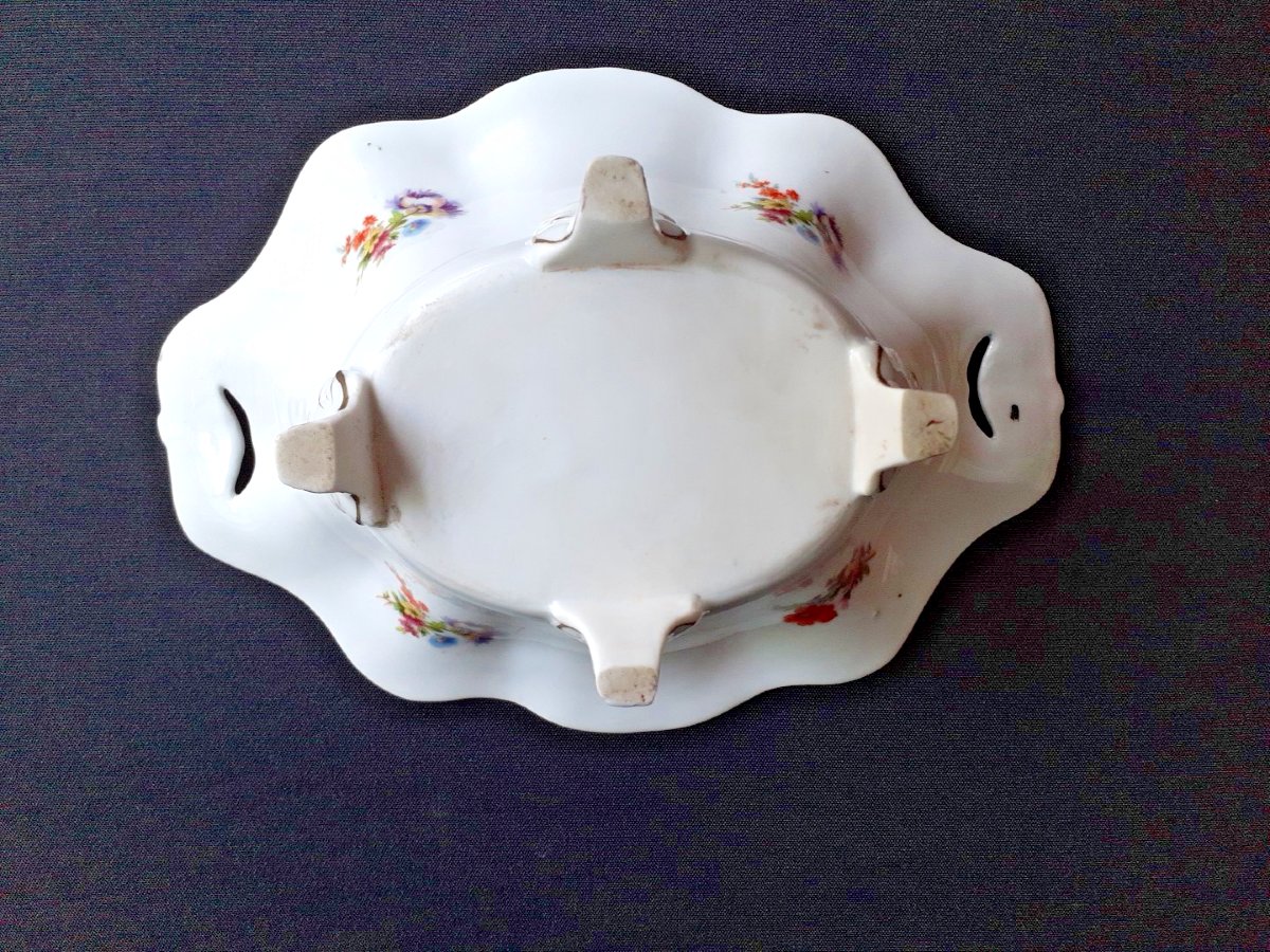 Coupe ou jardinière en porcelaine de style Louis XV. Décor floral polychrome. Fin XIX°-photo-2
