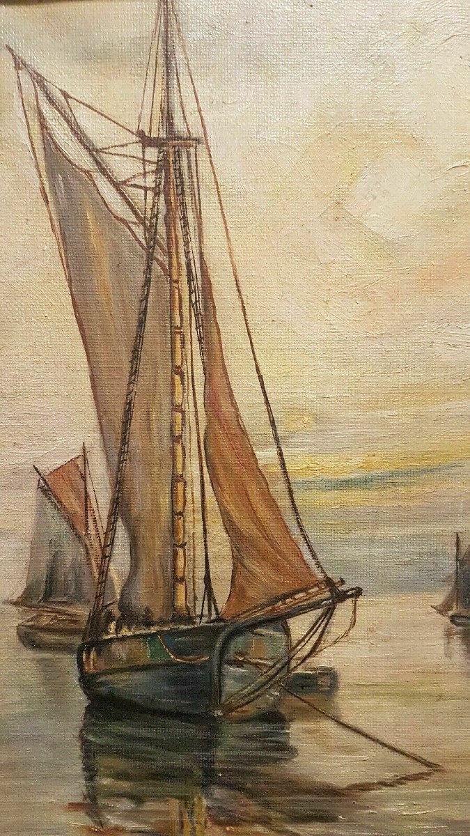 Marine - Oil On Canvas Early Twentieth Signed Jean Mertens (1874-1947) - Belgian School.-photo-2