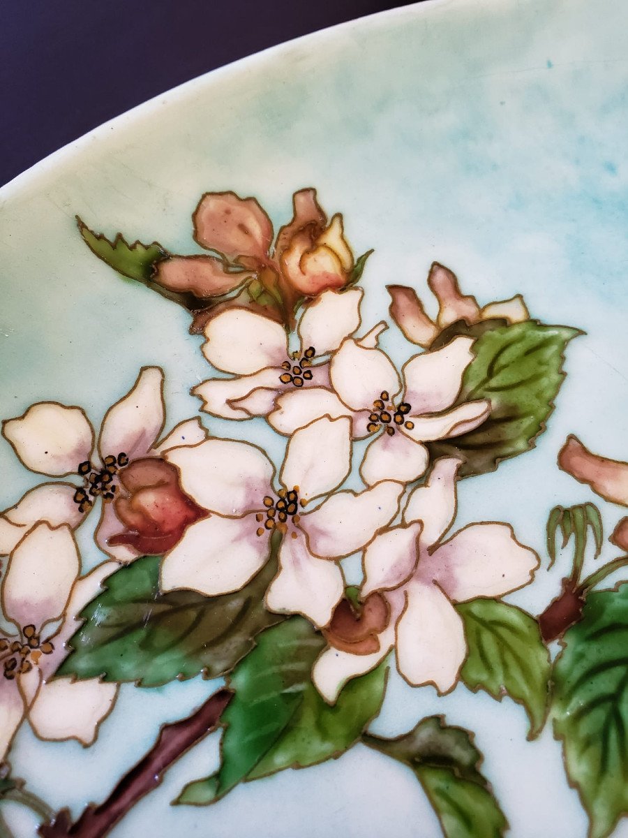 Exceptionnel Plat En Faïence émaillée à Décor Cloisonné Signé Emile Granger. Sèvres-photo-2