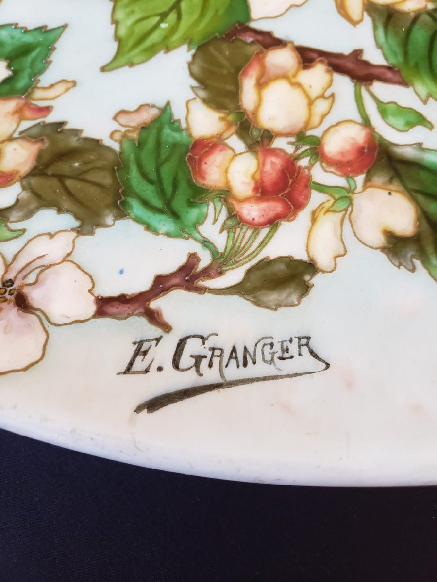 Exceptionnel Plat En Faïence émaillée à Décor Cloisonné Signé Emile Granger. Sèvres-photo-3