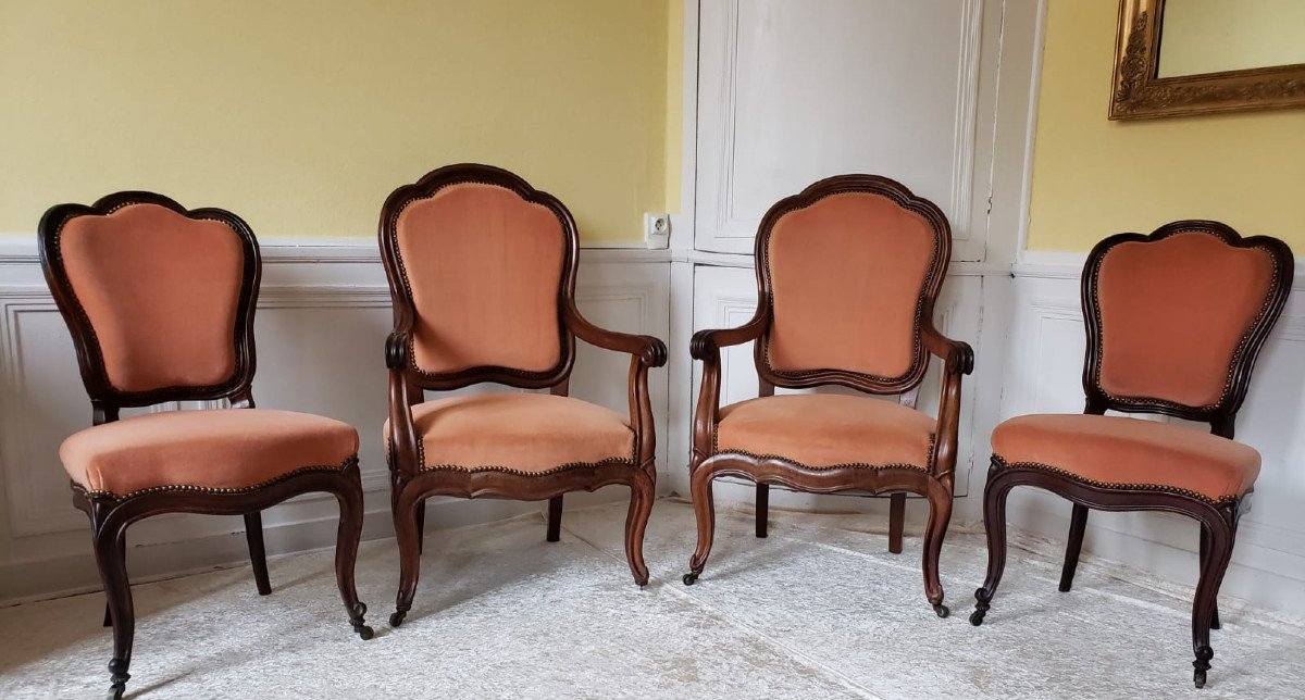 Set Of Two Armchairs And Two Chairs In Mahogany.  Louis-philippe XIX°