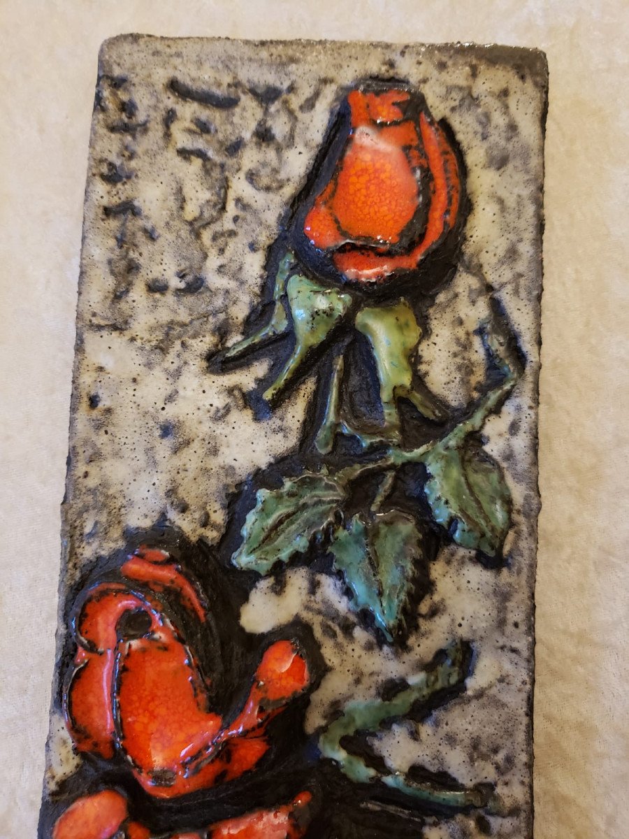 Applique Murale Fat Lava D&eacute;cor Roses Rouges . West Germany 1950-photo-3