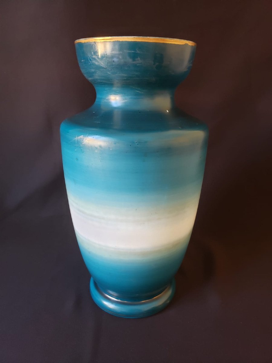 Grand vase en opaline de cristal émaillée - Décor floral marguerites - Fin XIX°-photo-2