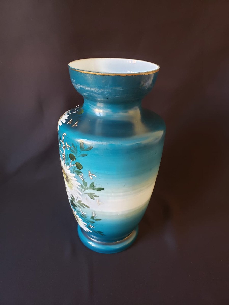 Grand vase en opaline de cristal émaillée - Décor floral marguerites - Fin XIX°-photo-3