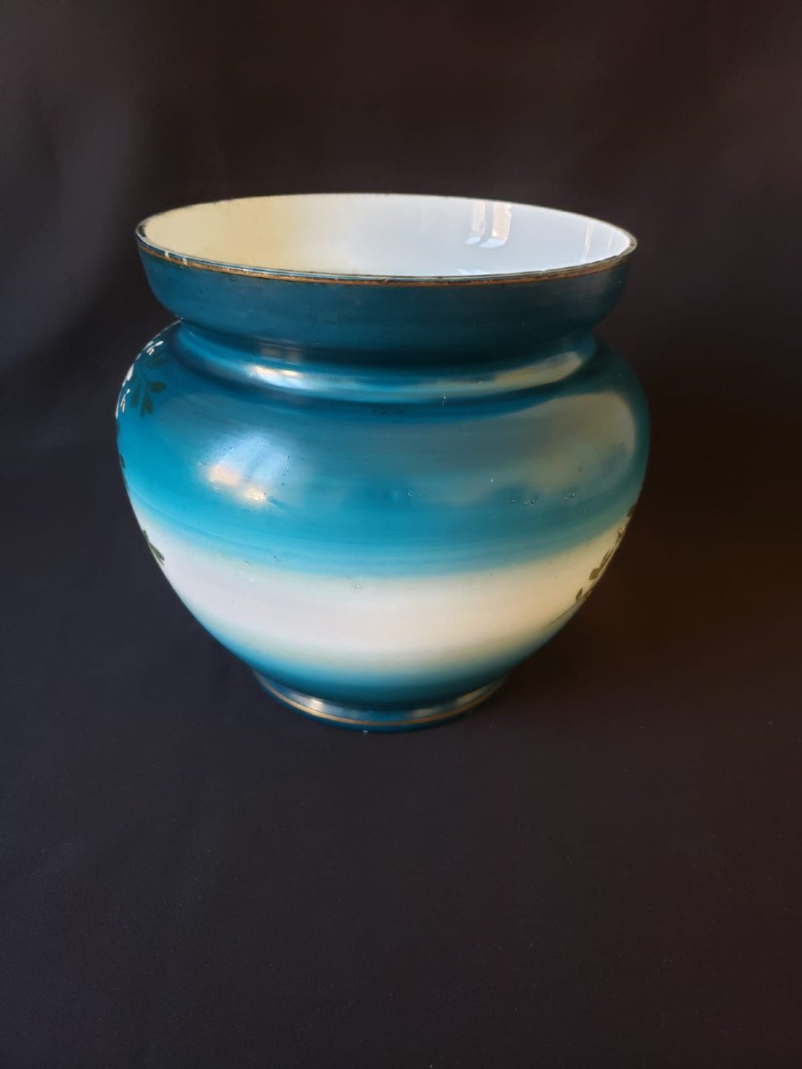 Vase boule en opaline de cristal émaillée - Décor floral marguerites - Fin XIX°-photo-4