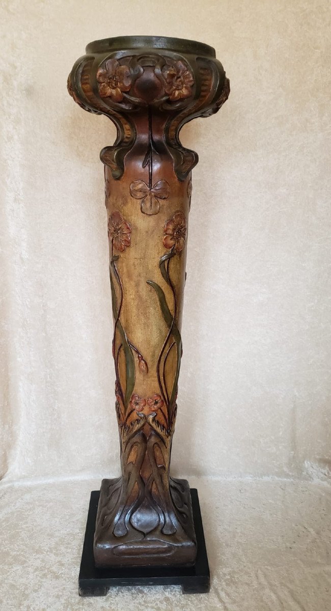 Large Painted Stucco Column From The Art Nouveau Period. Van Vaerenbergh (1873-1927).-photo-5