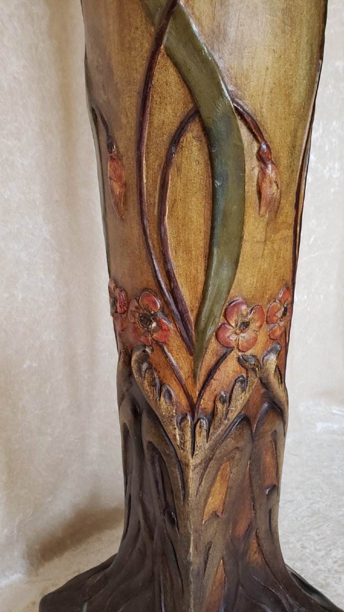 Large Painted Stucco Column From The Art Nouveau Period. Van Vaerenbergh (1873-1927).-photo-7