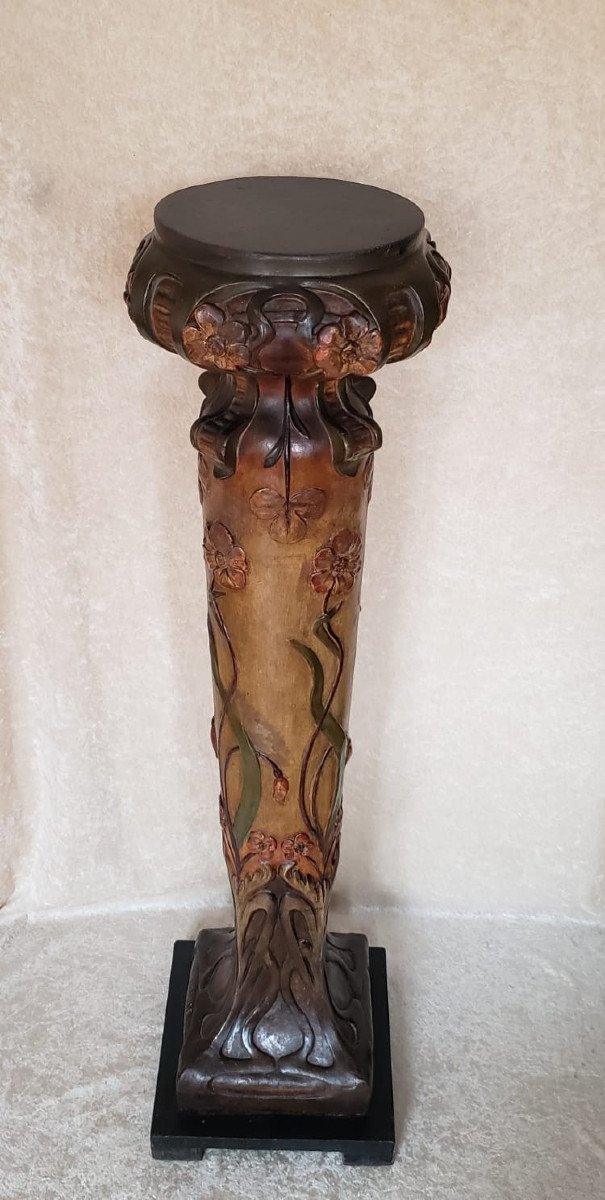 Large Painted Stucco Column From The Art Nouveau Period. Van Vaerenbergh (1873-1927).