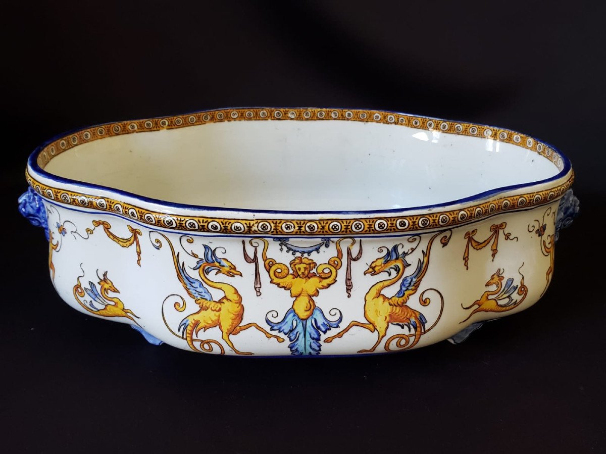 Planter In Gien XIX ° (1871/1875). Urbino Renaissance Decor.-photo-2