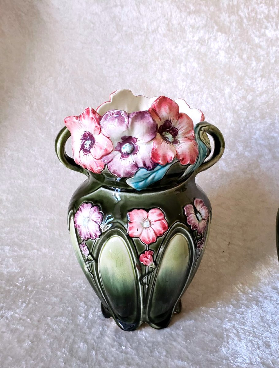 Pair Of Late 19th Century Art Nouveau Vases - Auguste De Bruyn Fives Lille-photo-2